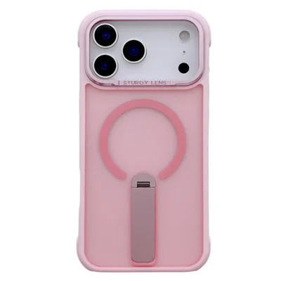 Cover per iPhone 17 Pro Max Magnetica con Effetto Pelle, Custodia Protettiva in PC TPU Compatibile con MagSafe con Supporto Integrato - Rosa