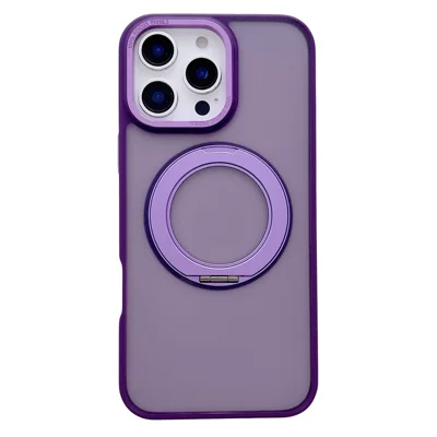 For iPhone 16 Pro Case Compatible with MagSafe 360 Degree Rotation Kickstand PC + TPU Skin Touch Phone Cover - Purple