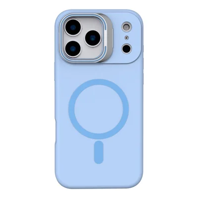 Funda para iPhone 17 Pro compatible con MagSafe, funda de silicona líquida con soporte de marco de lente - Azul