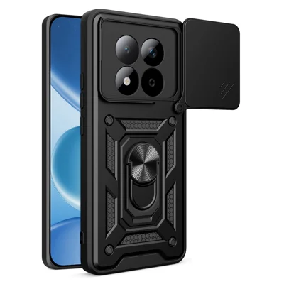 Voor Xiaomi Redmi Note 15 Pro 4G (Global) hoesje met draaibare cameraflip PC + TPU staande hoes - Zwart
