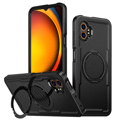 For Samsung Galaxy XCover7 Pro Magnetic Case TPU + PC Kickstand Phone Cover - Black