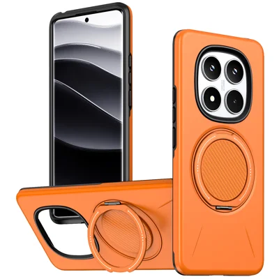 Funda magnética para Xiaomi Poco X7 5G / Xiaomi Redmi Note 14 Pro+ 5G / Xiaomi Redmi Note 14 Pro 4G / Xiaomi Redmi Note 14 Pro 5G con soporte giratorio 360° y carcasa de TPU + PC - Naranja