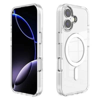 Achat en vrac pour coque magnétique iPhone 16 transparente en TPU et PC, housse de protection compatible MagSafe - Transparent