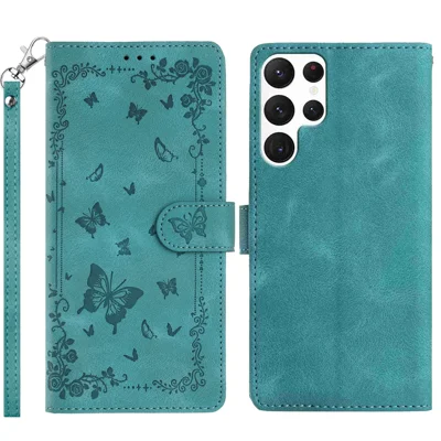 Samsung Galaxy S25 Ultra-hoesje Tuinafbeelding PU-leer portemonnee hoesje met polsbandje - Groen