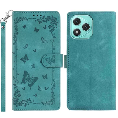 Hülle für Honor 400 Lite 5G mit Gartendesign, PU-Leder-Handytasche mit Brieftaschenfunktion und Handschlaufe - Grün