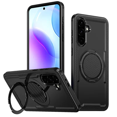 For Samsung Galaxy A17 4G / Galaxy F17 5G / Galaxy A17 5G Magnetic Case TPU + PC Kickstand Phone Cover - Black