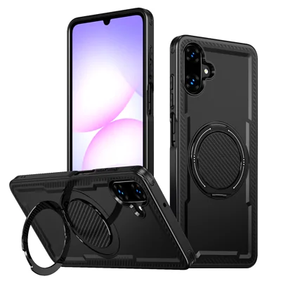 For Samsung Galaxy A06 5G / Galaxy A07 4G / Galaxy A07 5G / Galaxy A06 4G Magnetic Case TPU + PC Kickstand Phone Cover - Black