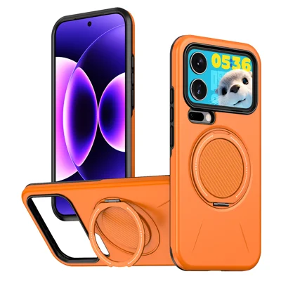 For Xiaomi 17 Pro Max Magnetic Case Rotating Kickstand TPU + PC Phone Cover - Orange