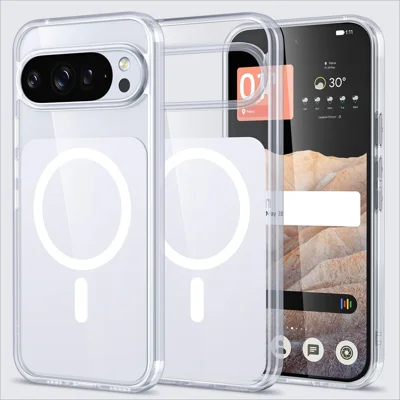 For Google Pixel 9 Pro XL / Google Pixel 10 Pro XL Magnetic Case Shockproof TPU PC Clear Phone Cover - White