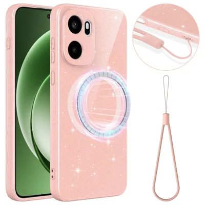 Magnetic Case For OnePlus 15R 5G  /  Ace 6T 5G  /  Ace 6 5G Glitter TPU Shockproof Phone Cover with Lanyard - Pink