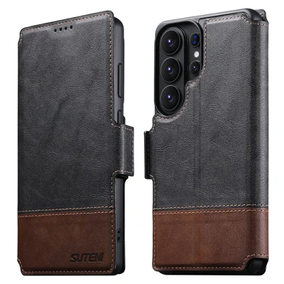SUTENI Q-06 Pour Samsung Galaxy S26 Ultra Étui Coloris Combinés Magnétique Détachable en Cuir - Noir