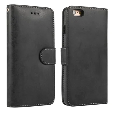 Voor iPhone 6 / 6s Portemonnee Hoes Retro Mat Magnetisch Uitneembare PU Leren TPU Telefoonhoes - Zwart