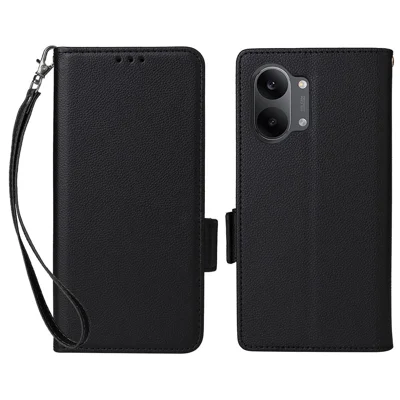 Phone Case For Xiaomi Poco X8 Pro Max 5G  /  Redmi Turbo 5 Max 5G Litchi Texture Wallet Leather Phone Cover with Wrist Strap - Black
