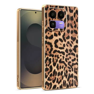Für Realme Neo8 5G Hülle aus PU-Leder beschichtetem PC + TPU mit Galvanik-Beschichtung - Leopardenmuster