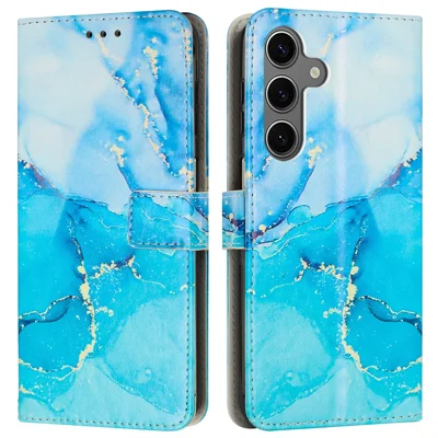 Bulk Purchasing Stand Case For Samsung Galaxy A18 5G / A18 4G / A17 5G / A17 4G / A26 5G / A16 5G / A16 4G Marble Pattern PU Leather Flip Phone Cover with Wrist Strap - Blue / Green