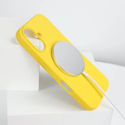 Compra em Volume para Capa Magnética iPhone 17 Compatível com MagSafe, Capa de Telemóvel em Palha de Trigo TPU Anti-queda - Amarelo