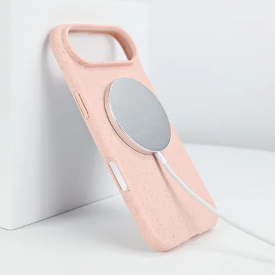 Compra em Volume para Capa Magnética iPhone Air Compatível com MagSafe, Capa para Telemóvel em Palha de Trigo e TPU Anti-queda - Rosa