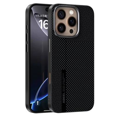 ABEEL For iPhone 16 Pro Max Magnetic Case Ultra-thin 6D Printed Shockproof TPU PC Aluminum Alloy Leather Phone Cover - Guardian Model 2 No. 2