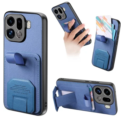 Voor Oppo Find X9 Pro 5G Hoesje met Stoffen Structuur TPU PU Leren PC Telefoon Achterkant met Kaarthouder en Steun - Blauw