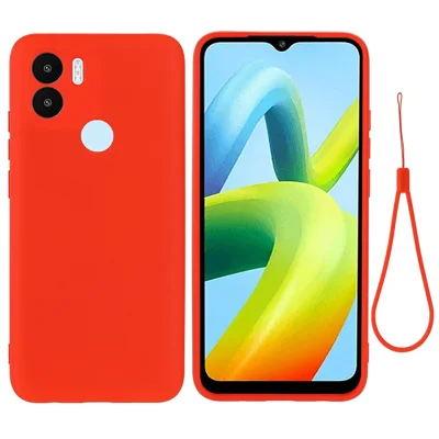 Liquid Silicone Case for Xiaomi Redmi A1+ 4G / A2+ 4G / Poco C50 4G Shockproof Phone Case Anti-Fall Protective Cover with Strap - Red