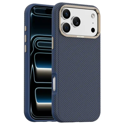 Für iPhone 17 Pro Max Hülle kompatibel mit MagSafe Kohlefaser-Optik stoßfest Leder TPU PC Schutzhülle - Saphir