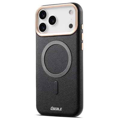 ESEBLE Für iPhone 17 Pro Magnetisches Case PU+TPU Litschimuster Lederoptik Hülle Kompatibel mit Magsafe - Schwarz