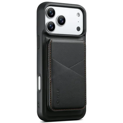 ESEBLE For iPhone 17 Pro Magnetic Case RFID Blocking TPU+PU Leather Phone Cover with Detachable Card Holder - Black