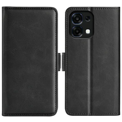 Wallet Case For Oppo A6 Pro 5G  /  4G Calf Textured TPU + PU Stand Flip Cover With Double Magnetic Clasp - Black