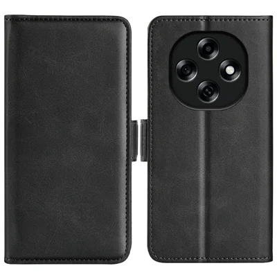 For Oppo F31 Pro 5G Wallet Case Calf Textured TPU + PU Stand Flip Cover With Double Magnetic Clasp - Black