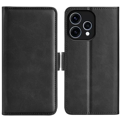 Wallet Case For Oppo Reno15 5G (Global)  /  Reno15c 5G (China) Calf Textured TPU + PU Stand Flip Cover With Double Magnetic Clasp - Black