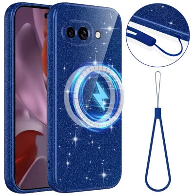 For Google Pixel 9a Magnetic Case Glitter TPU Shockproof Phone Cover with Lanyard - Pink