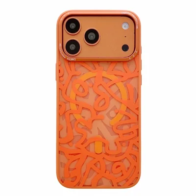 Voor iPhone 17 Pro Max Magnetische Hoes Compatibel met MagSafe TPU PC Graffiti Telefoonhoes - Oranje