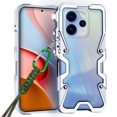 For Oppo Reno15 F 5G Bumper Case Aluminium Alloy Metal Phone Shell Cover with Strap - Silver
