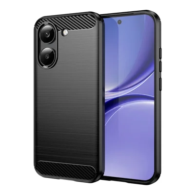 For Xiaomi Poco X8 Pro 5G / Redmi Turbo 5 5G TPU Case Carbon Fiber Texture Brushed Protective Phone Cover - Black