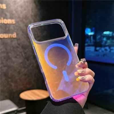 For iPhone 17 Pro Magnetic Case Compatible with MagSafe TPU + PC Laser Gradient Color Changing Phone Cover - Laser / Glossy Surface