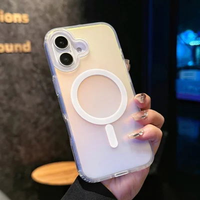 Funda magnética para iPhone 17 compatible con MagSafe, funda de teléfono con degradado láser TPU + PC que cambia de color - Mate