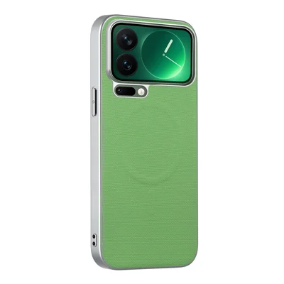 Coque magnétique pour iPhone 17 Pro Max, housse en cuir avec texture fine grille, combinée à PC et TPU - Vert