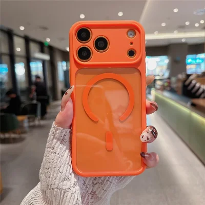 Funda magnética para iPhone 17 Pro compatible con MagSafe, funda protectora resistente de PC + TPU (recortes precisos para lentes) - Naranja