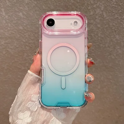 Capa para iPhone Air Compatível com MagSafe, Cor Gradiente TPU + PC, Capa Traseira para Telemóvel - Rosa/Verde Menta