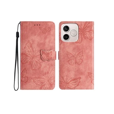 Capa para Honor 600 Lite 5G com Design de Borboleta, Capa Carteira de Couro com Função Flip, Toque Suave - Cor de Rosa