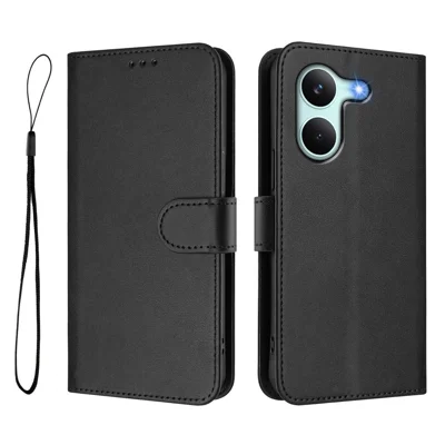 For Xiaomi Poco X8 Pro 5G / Xiaomi Redmi Turbo 5 5G Wallet Case RFID Blocking Calf Texture Leather Stand Phone Cover with Strap - Black