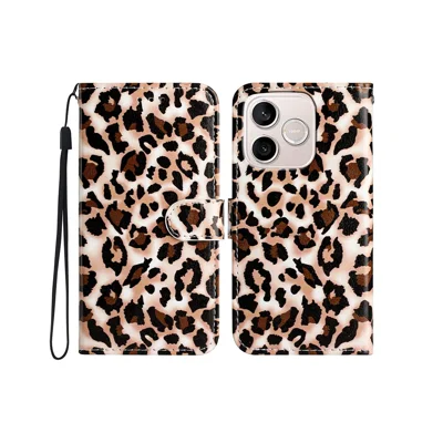 For Honor 600 Lite 5G Wallet Case  Printed Pattern PU Leather Stand Phone Cover with Strap - Leopard Print