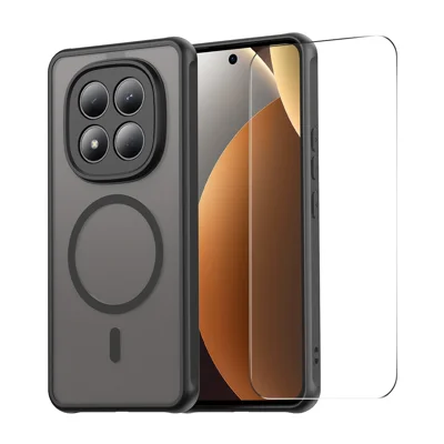 Pour Xiaomi Redmi Note 15 Pro 4G (Global) ENKAY HAT PRINCE Étui Magnétique avec Verre Trempé 9H PC TPU Couverture Mate - Noir