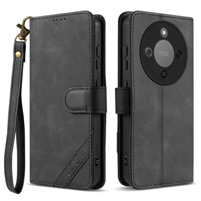 Capa AZNS A2 para Honor X70 5G / X9d 5G / Magic8 Lite 5G, Capa de Couro com Alça de Pulso, Carteira com Proteção RFID, Suporte para Telemóvel - Preto