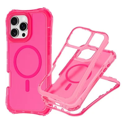 Für iPhone 16 Pro Magnet-Handyhülle weiches 2-in-1 PC+TPU stoßfestes Cover kompatibel mit MagSafe - Rosé