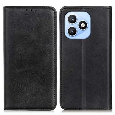 Fodral för Honor X8d 4G, flipväska i split läder med strukturerad nubuck, svart