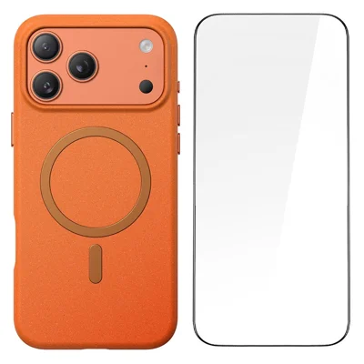 Coque magnétique mate pour iPhone 17 Pro Max avec protection en verre trempé anti-empreintes - Orange