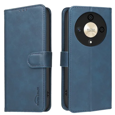 BINFEN COLOR For Honor X9b 5G  BF37 Case RFID Blocking Wallet Stand Leather Phone Cover - Blue