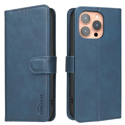 BINFEN COLOR For iPhone 15 Pro  BF37 Case RFID Blocking Wallet Stand Leather Phone Cover - Blue