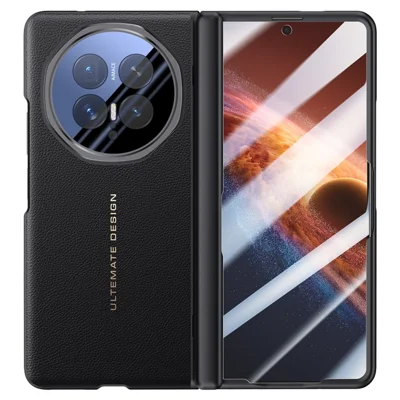 Funda para Honor Magic V6 5G de Cuero + PC con Película de Cristal Templado HD, Soporte de Lente - Negro